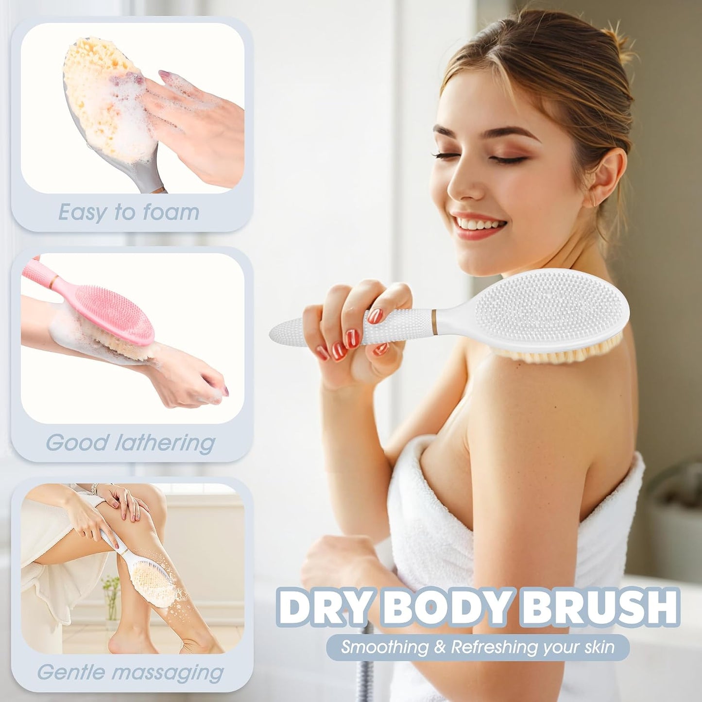 New Foot Brush with Adjustable Long Handle, 3-in-1 Foot Scrubber for Wet or Dry Brushing, 10.2’’- 27.5’’ Foot Scrub Brush for Senior, Pregnant, Disabled, or Injured, Gift-Box Packed(White)