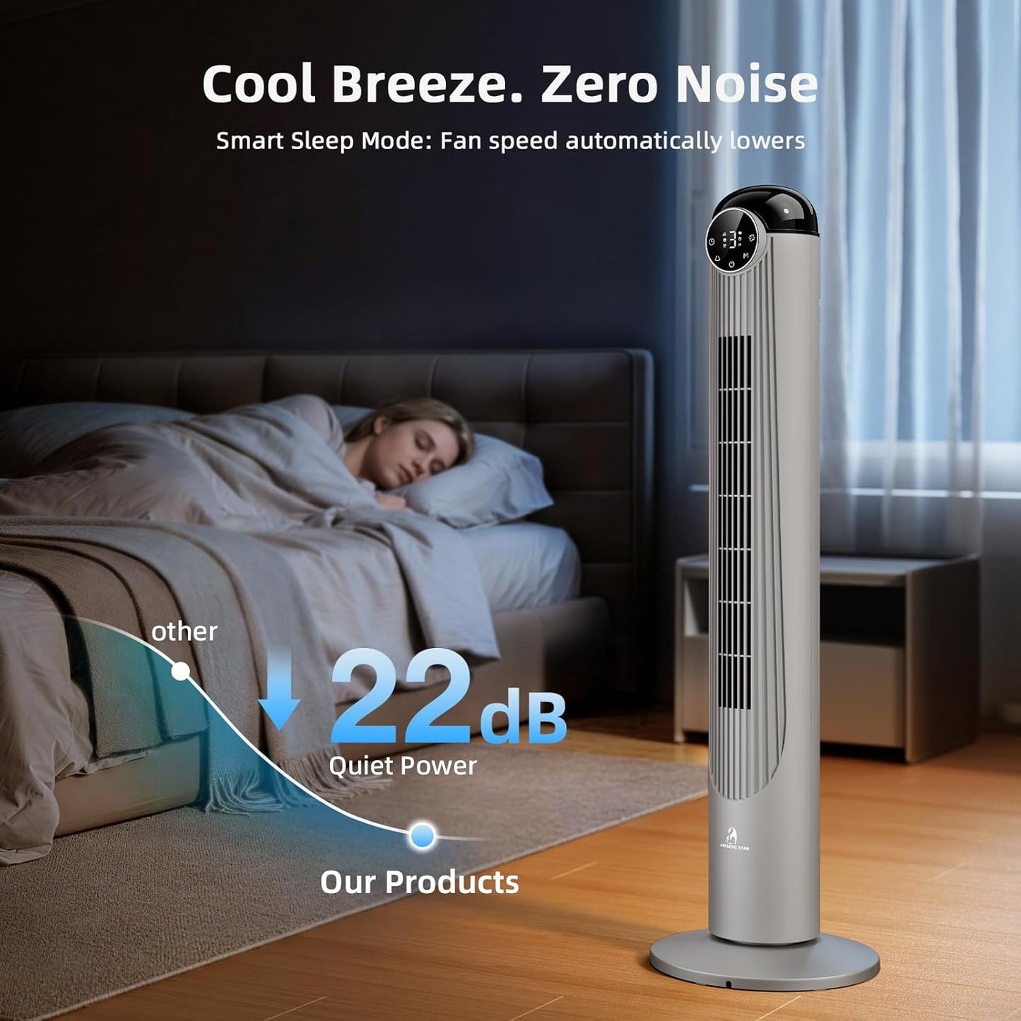Antarctic Star T36 Tower Fan-36 Inch, Bladeless Oscillating Fan with Remote, 6 Speeds & 4 Modes, LED Display, 9H Timer, Quiet Floor Standing Fan for Bedroom Living Room Office, Pink