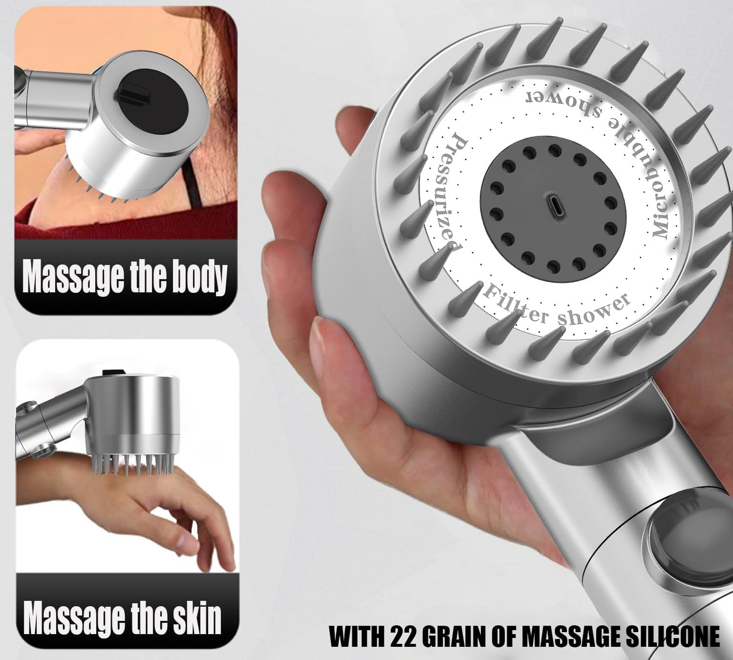 Shower Head with Handheld, Shower Heads High Pressure, High Flow Even with Low Water Pressure-Hand Held Showerhead Set,3 Modes Filtered Showerhead with 59″Replacement Hose/Bracket/Cotton Filters
