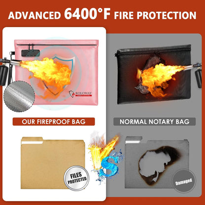 ROLOWAY Fireproof Document Bag (14.5 x 11.5 inch), 6400℉ Fireproof Money Bag with Zipper for Cash, Fire Safe Money Pouch with Lock (Black)