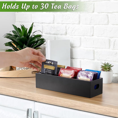 DRASTAR Tea Bag Organizer, Acacia Tea Bag Holder, Tea Storage Containers with 3 Slots, Wooden Tea Storage Accessories, Mini Tea Bag Caddy Box for Countertop