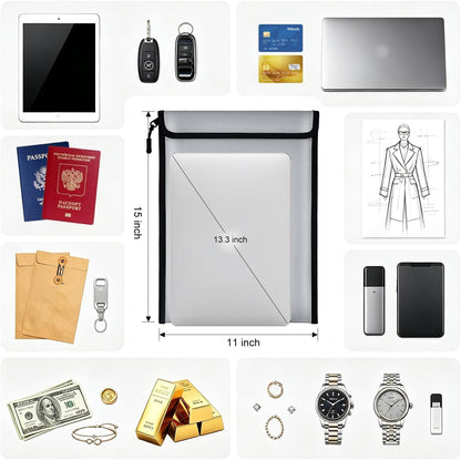 Large Fireproof Document Bag - 2000℉ Waterproof Fireproof Money Bag with Zipper 15"x11", Important Document Storage Organizer for Valuables, Legal Documents, Passport - Home Safety Safe