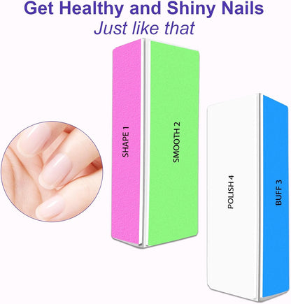 4 Way Nail Buffer Block (2 Pcs), Nail Shine Buffers Blocks Files for Natural and Acrylic Nails Smoother Buffing Block Polisher Fingernail File Buffer 120/240/600/3000 Grit for Buffing Shinning