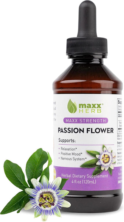Maxx Herb Passion Flower Extract - Max Strength Passion-Flower Liquid Absorbs Better Than Capsules, for Relaxation and Stress Relief, Alcohol-Free - 4 Oz Bottle (60 Servings)