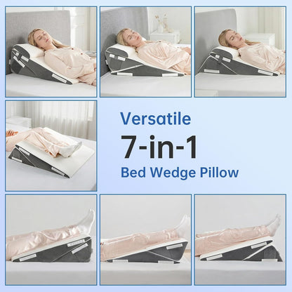 Vekkia 34" Extra-Long Wedge Pillow, Back & Arm Support, Bed Wedge Pillow for Sleeping After Surgery, Acid Reflux, Snoring Relief, Removable Washable Cover & Double Side Pockets, 5.5" Height, Gray