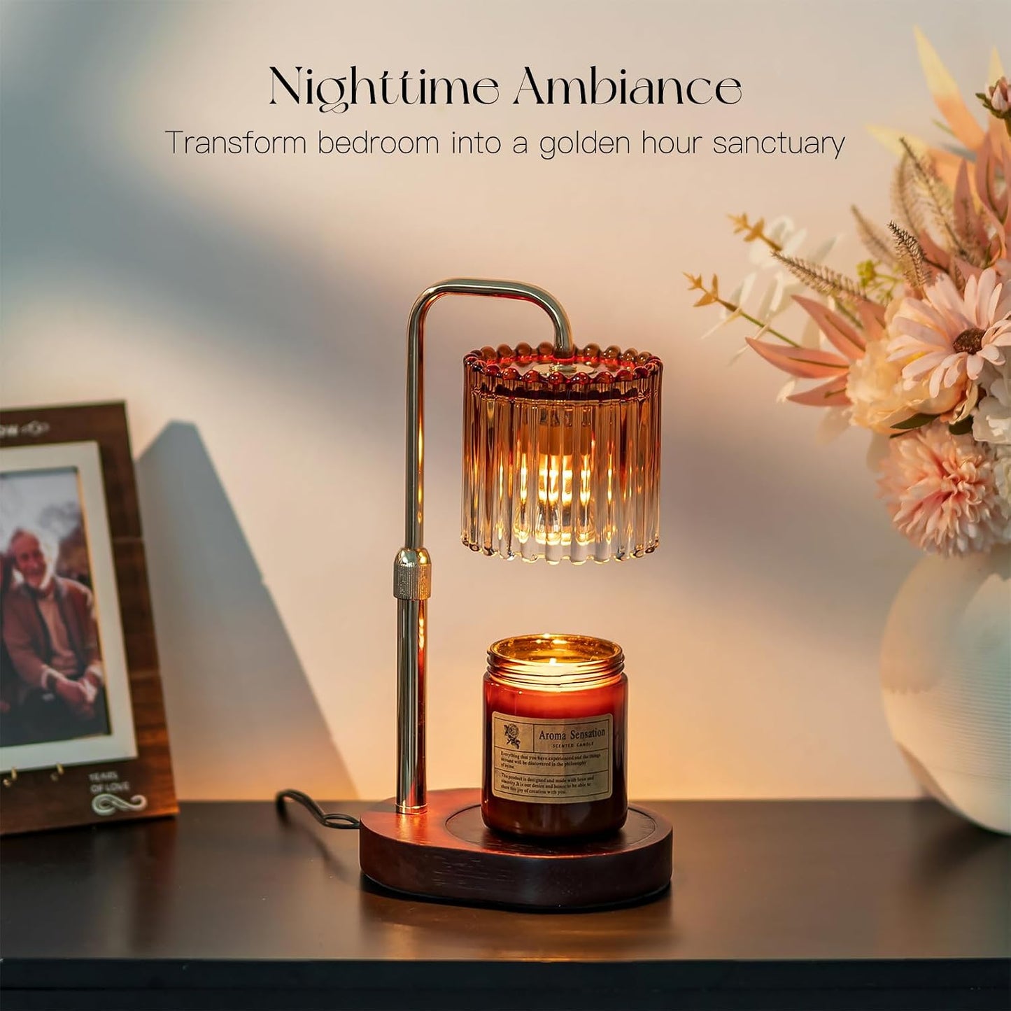 Candeldo Candle Warmer Lamp with Timer: Black Candle Warming Lamp Height Adjustable Wax Melt Warmer Dimmable Modern Farmhouse New Home Bedroom Decor Mothers Day Housewarming Gift for Women