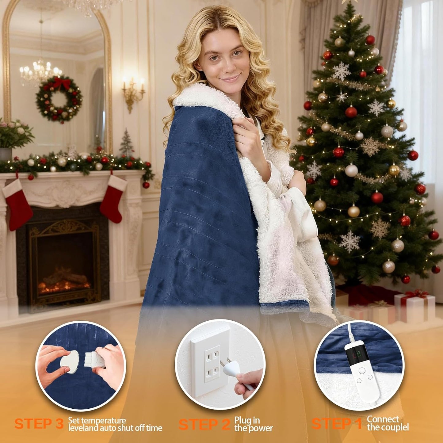 Electric Heated Blanket Throw Size 50''x60''-Control Heating Blanket, Soft & Warm Flannel 10-Level Temperature Control, 8 Hours Auto Off, Rapid Heating & Overheat Protection