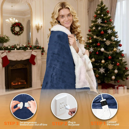 Electric Heated Blanket Throw Size 50''x60''-Control Heating Blanket, Soft & Warm Flannel 10-Level Temperature Control, 8 Hours Auto Off, Rapid Heating & Overheat Protection
