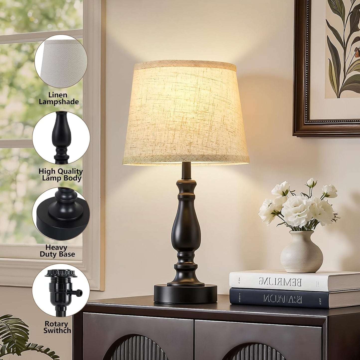EJIAXIN Lamps for Bedrooms Set of 2, Brushed Nickel Bedside Lamps with USB C+A Ports,Dimmable Nightstand Lamps with Fabric Lampshade, Touch Table Lamp for Living Room Bedroom Office, Bulbs Included