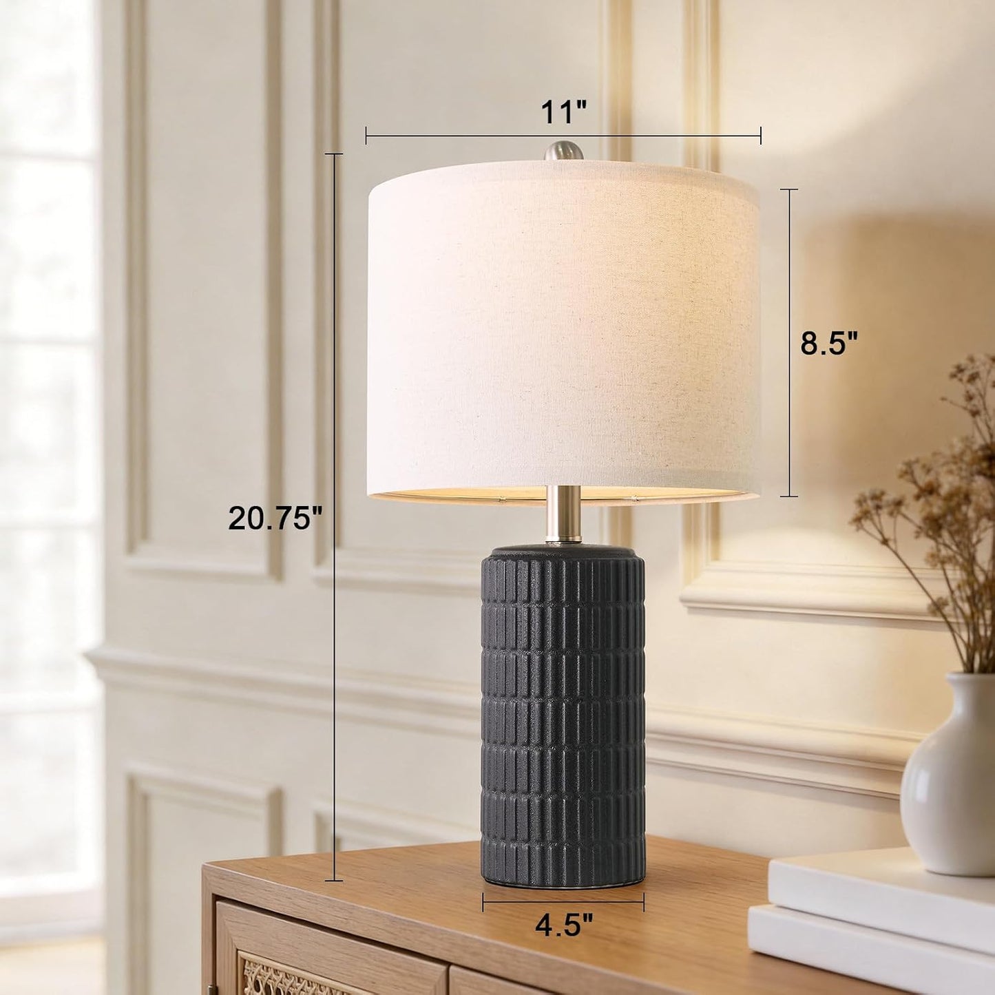 PoKat 20.75" Small Modern Ceramic Table Lamps Set of 2 for Bedroom, White Bedside Lamps for Night Stands, Farmhouse Desk Home Decor Gift Nightstand Table Lamps for Living Room End Table Beige