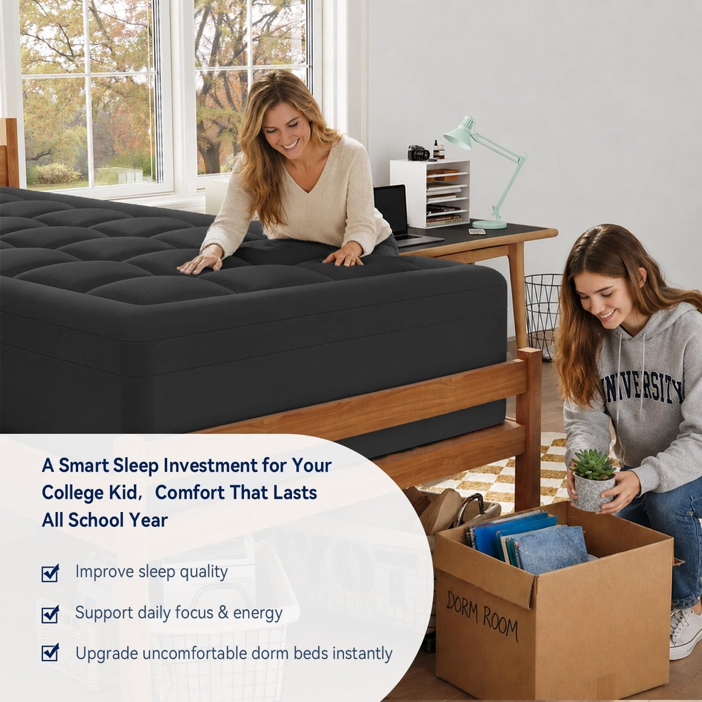 ELEMUSE Twin XL Dorm Dual Layer 3 Inch Memory Foam Mattress Topper for College, Dorm Room Essentials, 2 Inch Cooling Gel Foam and 1 Inch Soft Pillow Top Bed Pad,Back to School Comfortable Support