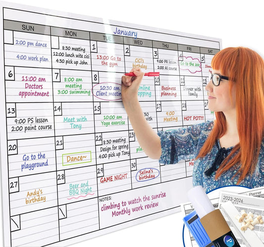 Dry Erase Calendar for Wall Large, 25 x 38 in Monthly Laminated WhiteBoard