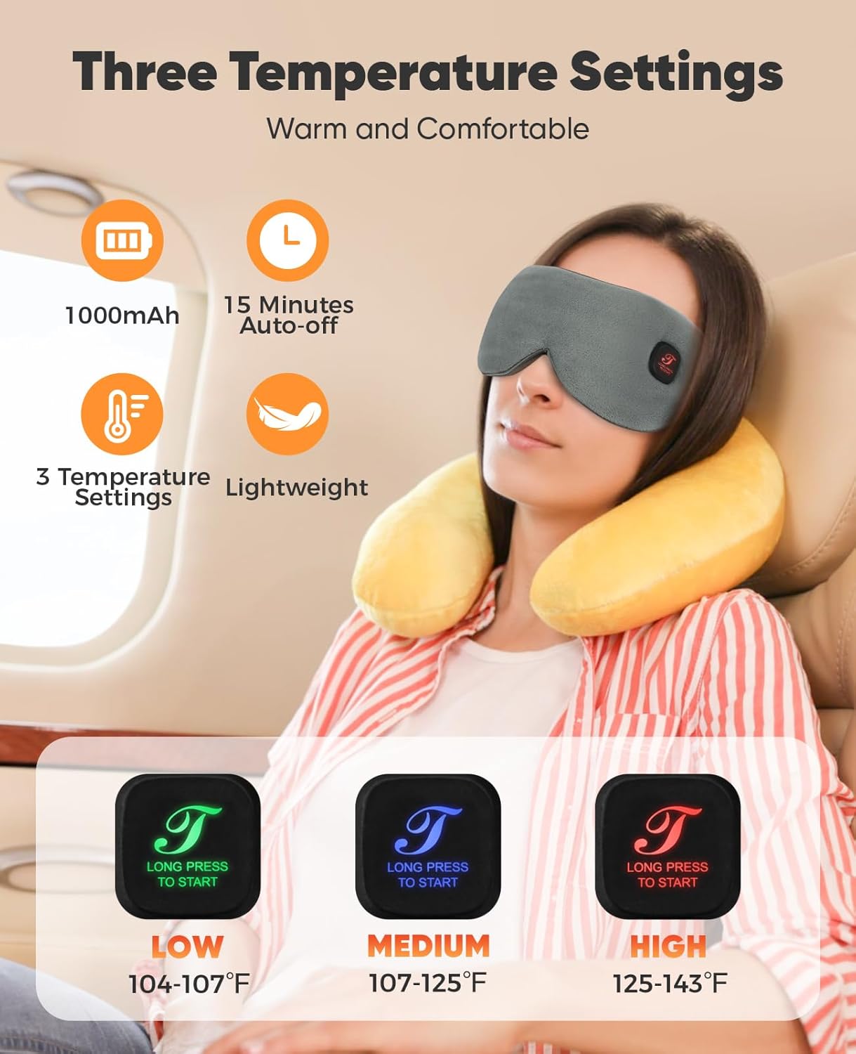 Heated Eye Mask, Cordless Warm Eye Compress for Dry Eyes Blepharitis, Light Blocking Heat Eye Mask for Men Women, 1000mAh Rechargeable Battery and Washable Cover (Black)