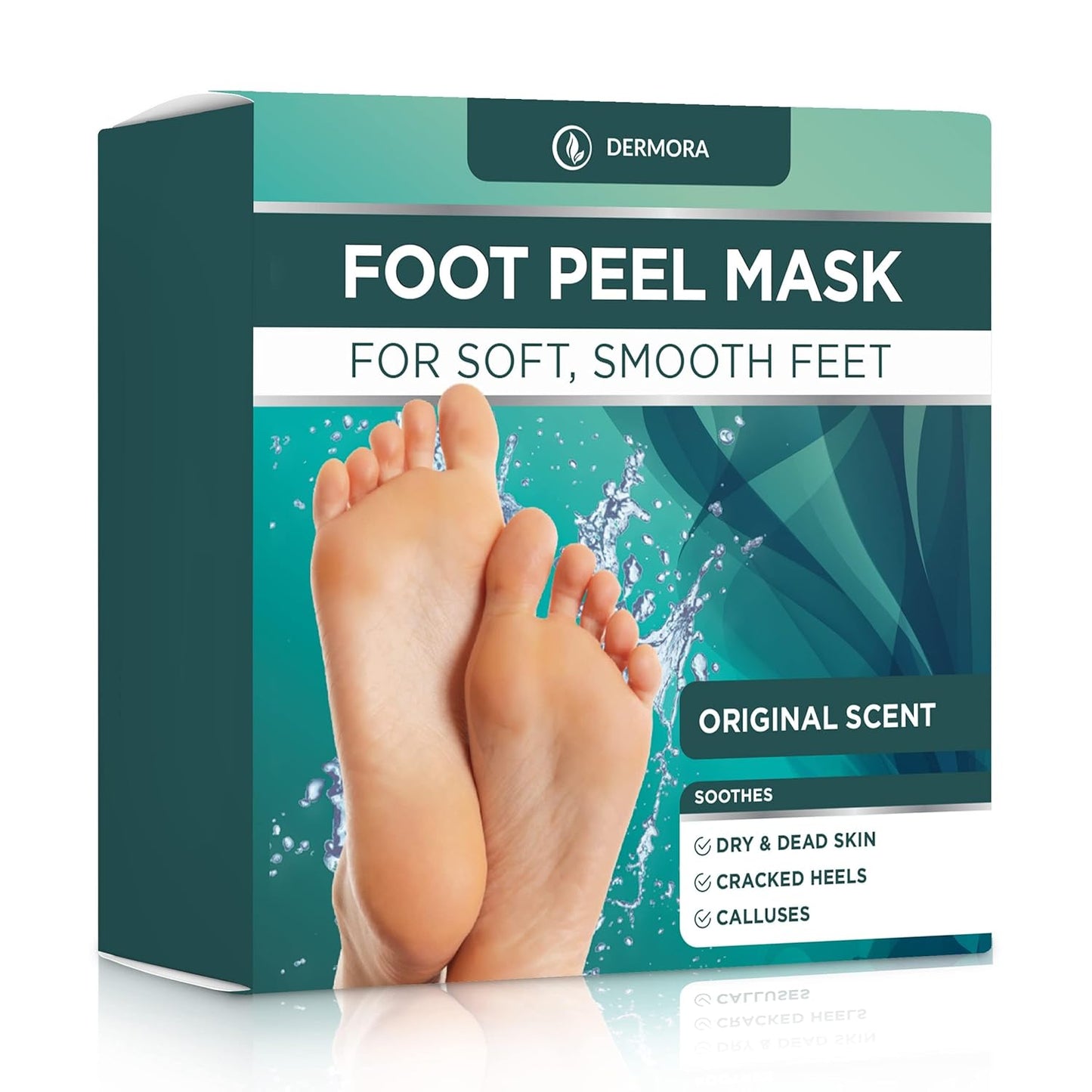 DERMORA Foot Peel Mask - Exfoliating Foot Peeling Mask for Dry, Cracked Feet, At-Home Spa Care, Callus Removal & Smoother Skin Result, 2 Pairs Regular Size (Fits up to Woman 11, Men 10) Original Scent