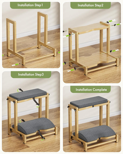 Amazer Bamboo Under Desk Footrest with Cushion 3-in-1, Reversible Ergonomic Wood Rocking Foot Rest for Under Desk at Work, Adjustable Foot Stools with Washable Cover, Desk Leg Rest for Home Office