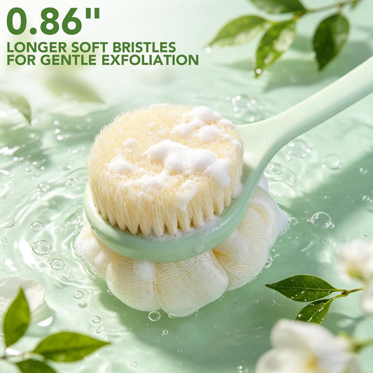 Back Scrubber for Shower, 15.7" Loofah with Handle Body Brush, Green