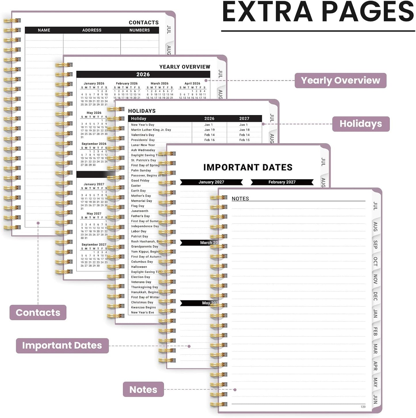 Planner 2026-2027 for Women & Men, Academic Monthly and Weekly Calendar Planner, Jul 2026 - Jun 2027, A5 (6.3" x 8.5"), Teacher Student Planning Book with Tabs, Ideal for Office School Supplies - Pink