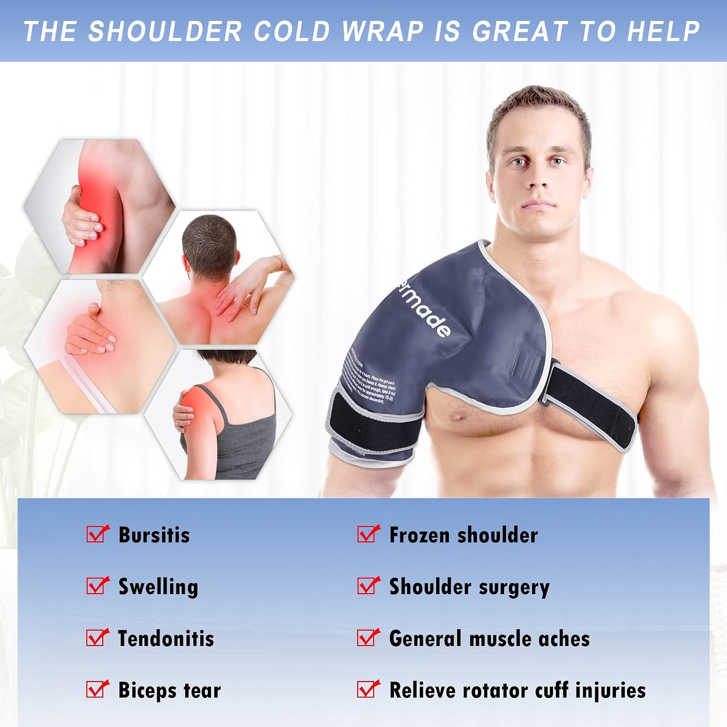 Shoulder Ice Pack Rotator Cuff Cold Therapy, Reusable Ice Pack Wrap Shoulder Cold Pack