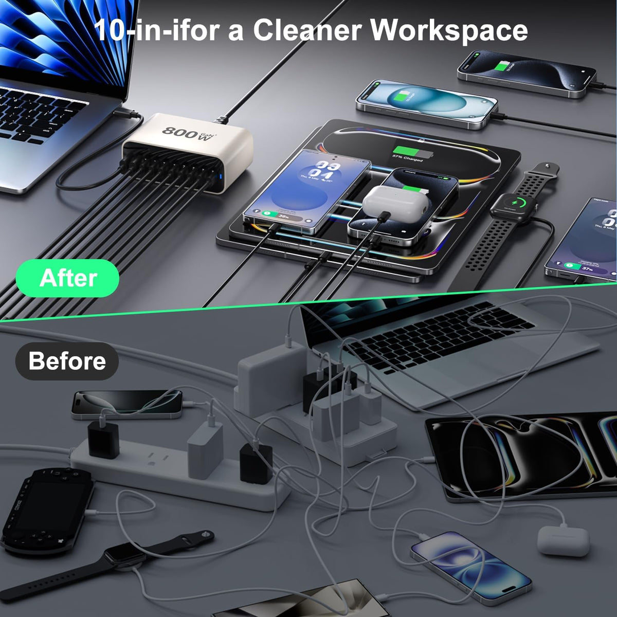 USB Charging Station 50w10A 12 Ports Multiple Charging Block, USB C Strip for iPhone 13/14/15/16/17/Smartphone/Tablet/Watch/Headphones and Multiple Charger Plug