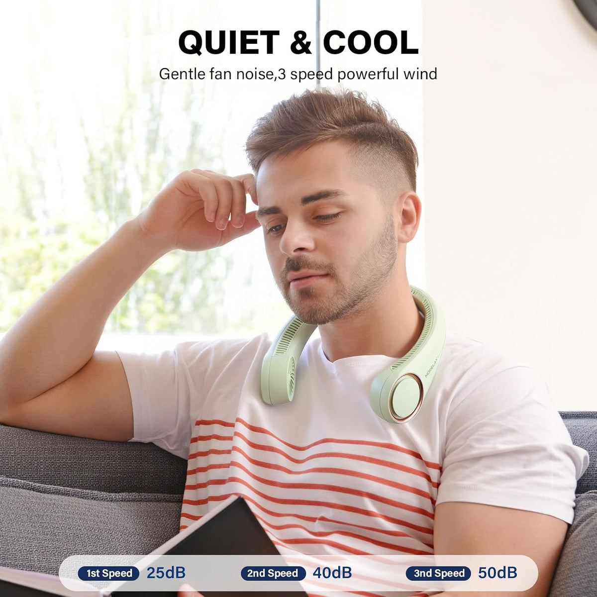 Morelax Neck Fan, USB Rechargeable Personal Fan,Hand Free Bladeless Portable Fans,4000 mAh, 3 Speeds,72 Air Faster softer 360° Cooling, Ultra Quiet,Gift Suitable for Home, Office, Travel, Sports