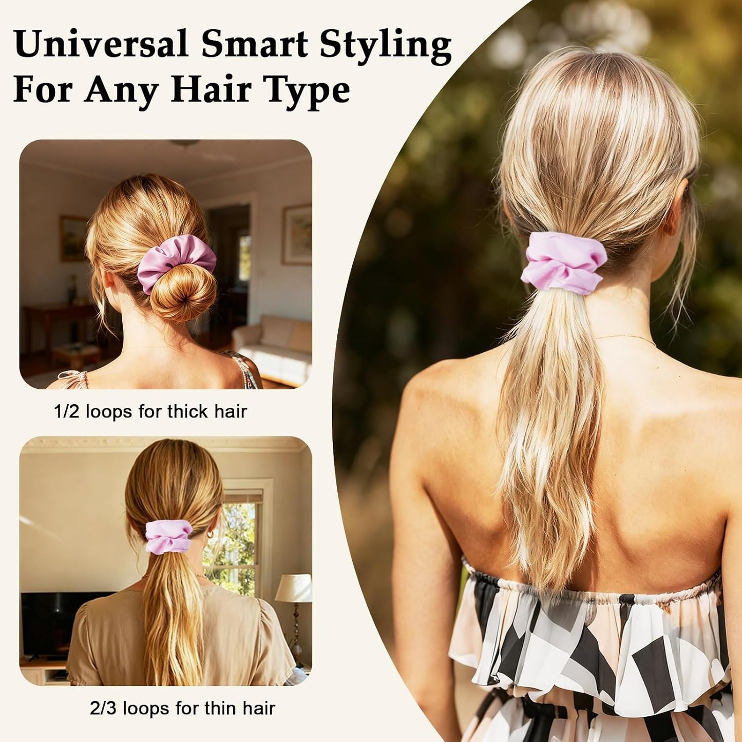 Satin Scrunchies for Women – 8PCS Blush & Brown Silk Hair Ties Set – No Crease, Frizz-Free, Gentle Elastic Hair Bands, Soft & Stylish Everyday Hair Accessories Gifts
