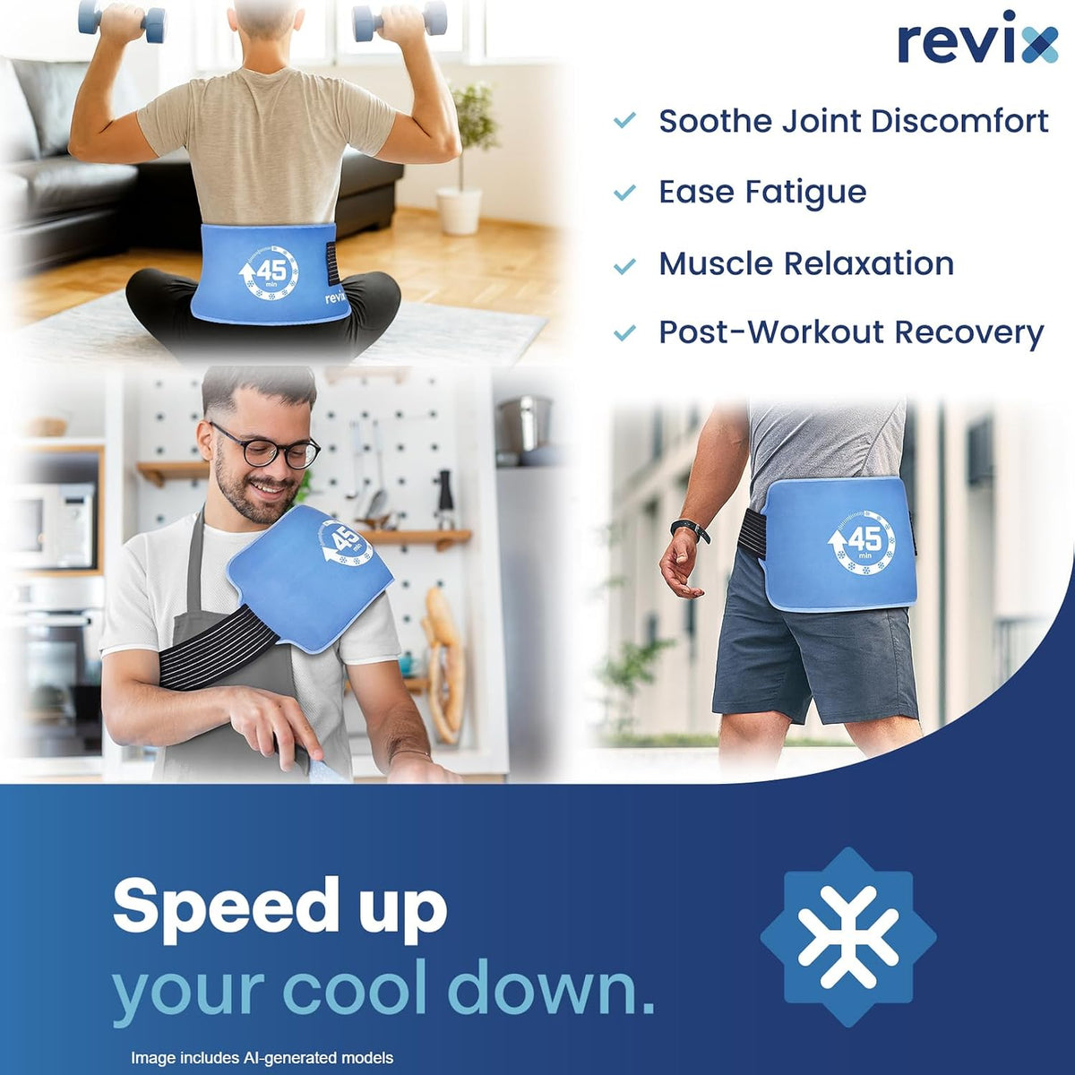 REVIX Ice Pack for Injuries Reusable, 14 × 7" Gel Cold Compress with Strap