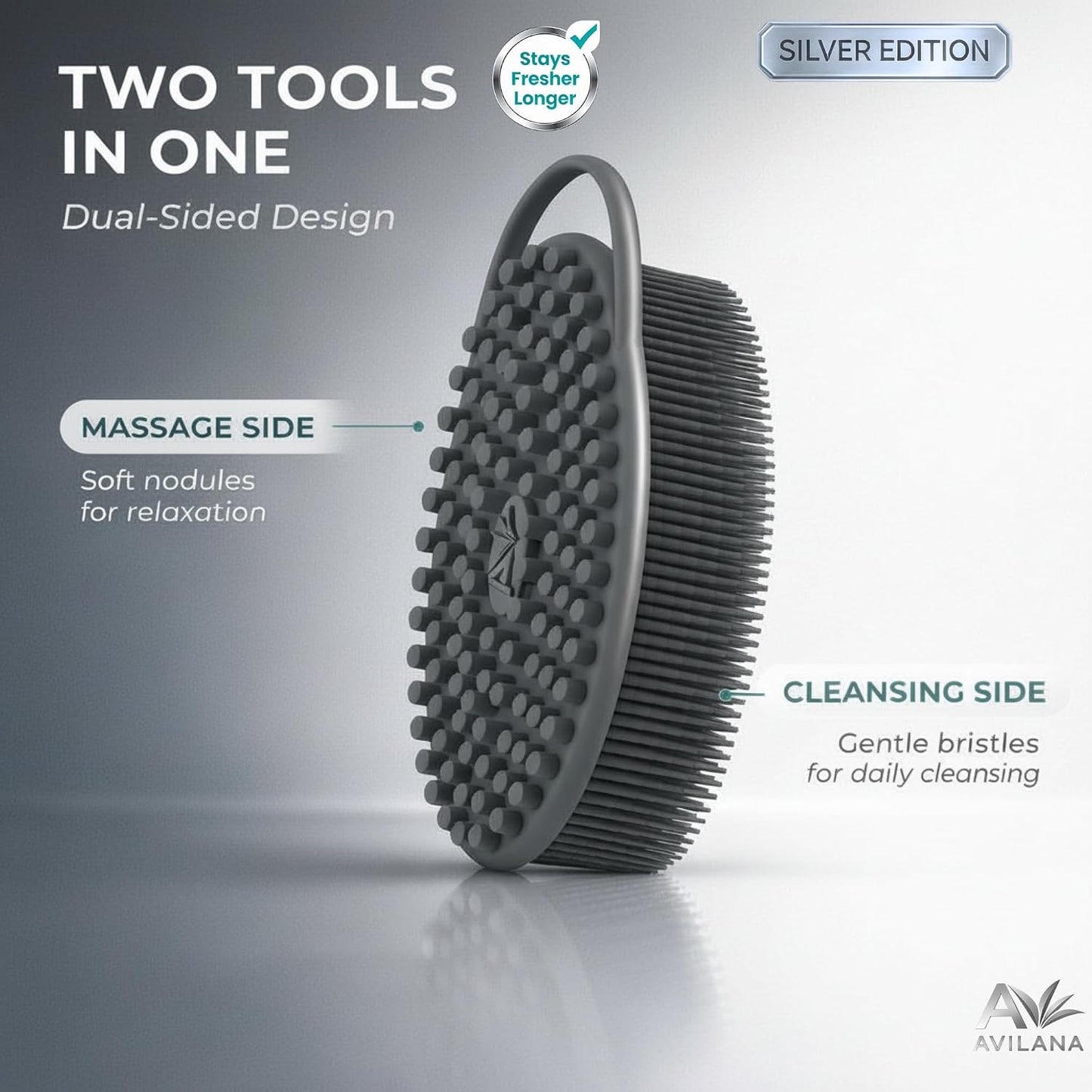 Avilana Premium Silicone Body Scrubber - Trusted Since 2017 - SGS Certified Food Grade Dual Sided Bath Brush, Quick-Dry Exfoliating Loofah Alternative, Massage Brush Sensitive Skin Women Men