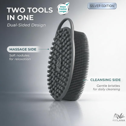 Avilana Premium Silicone Body Scrubber - Trusted Since 2017 - SGS Certified Food Grade Dual Sided Bath Brush, Quick-Dry Exfoliating Loofah Alternative, Massage Brush Sensitive Skin Women Men