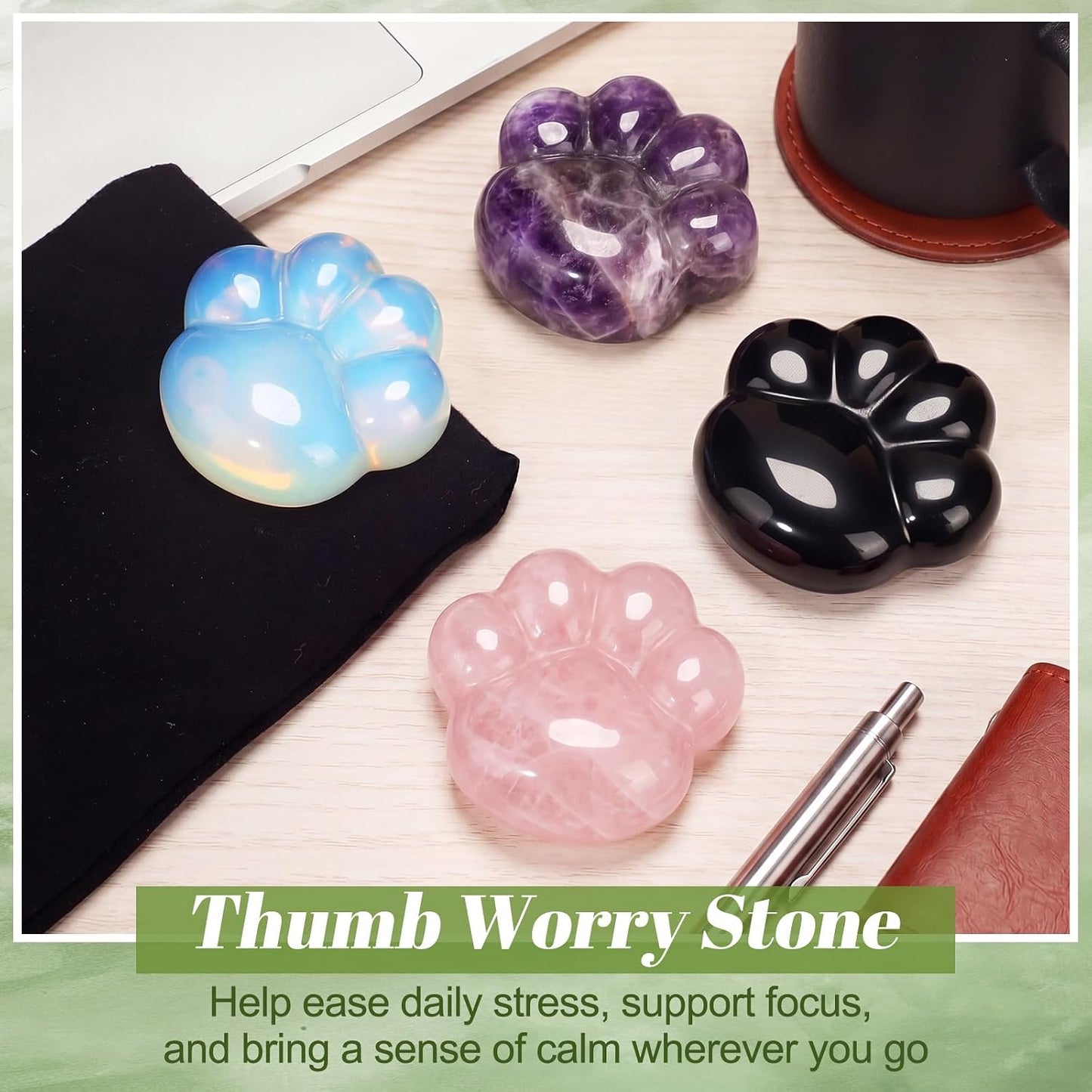 Roowest 4 Pcs Thumb Worry Stone for Anxiety Natural Crystal Healing Stone Chakras Amethyst Tiger Eye Quartz Pocket Hug Gift for Office Stress Meditation(Chromashift,Oval)