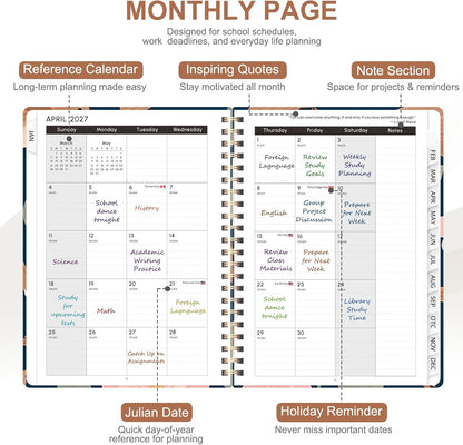 Planner 2026-2027, Weekly and Monthly Calendar Planner, JUL 2026 - JUN 2027 - Colors B