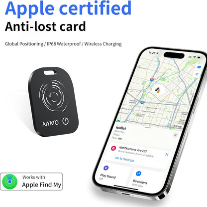 Mini Wallet Tracker Card, Key and Item Locator IP65 Waterproof Find Nearby Far Away iOS Only Work with Apple FInd My App Rechargeable Phone Finder for Keys, Bags More