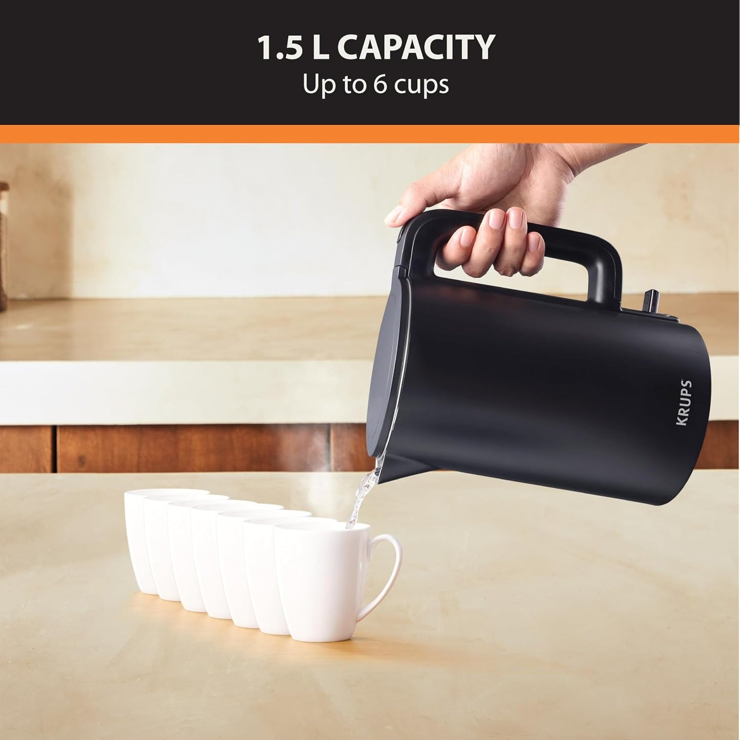 KRUPS Smart Temp Electric Kettle: 1.7L Capacity, 5 Precise Temperature Settings, Digital Display, Cool-Touch Exterior, Cordless Design for Tea and Coffee Lovers