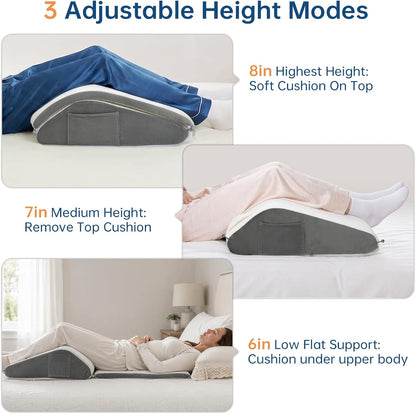 Vekkia 24" x 24" x 5.5" Bed Wedge Pillow for Sleeping – Triangle Pillow for Sleep Apnea, Acid Reflux, Snoring & Back Support, Post-Surgery Recovery, with Pockets & Washable Cover