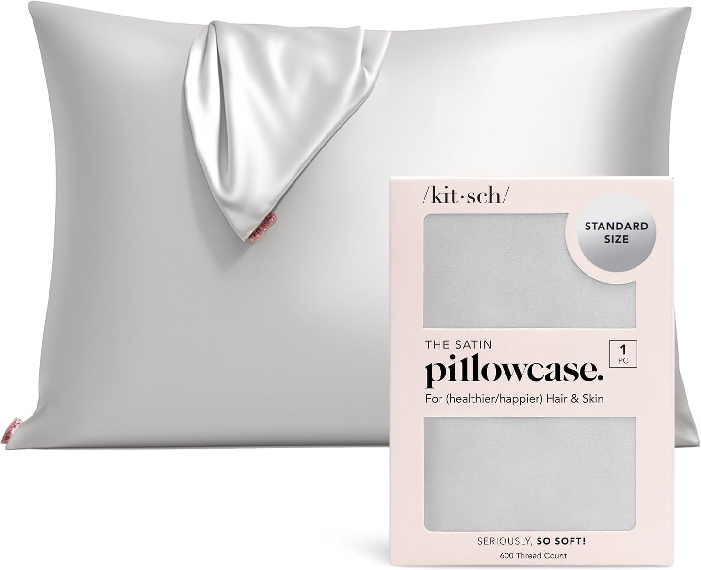 Kitsch Satin Pillowcase with Zipper for Hair & Skin - Softer Than Silk Pillow Cases, Smooth Cooling Satin Pillow Case, Wrinkle-Free, Machine Washable - Pillow Cases Standard Size (19x26) - Blush