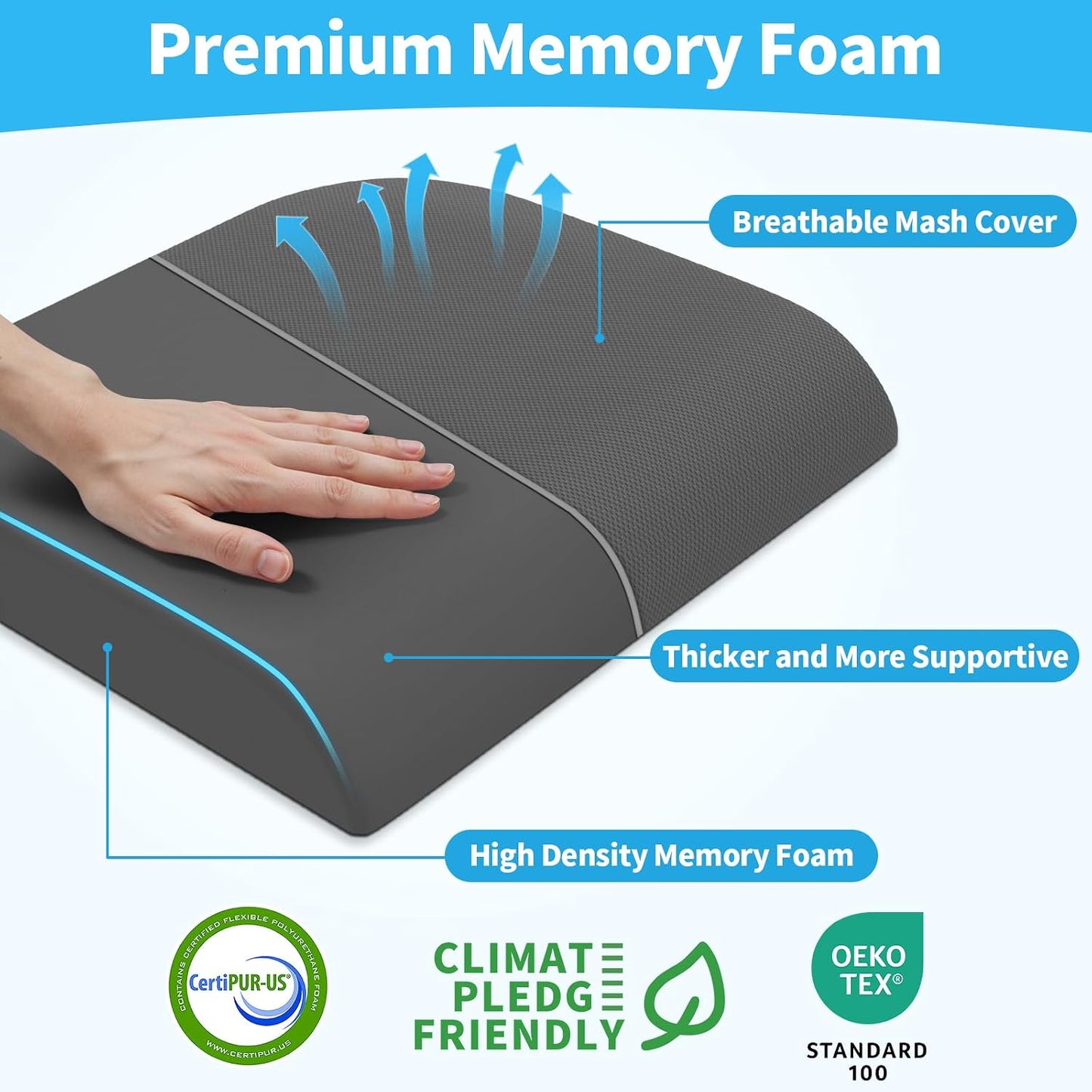 TranquilRelax Large Seat Cushion, Memory Foam Cushion for Long Sitting Hours on Office Chair, Car Seat, Non-Slip Chair Pad for Sciatica, Coccyx, Tailbone Pain Relief & Post-Surgery Recovery (Black)
