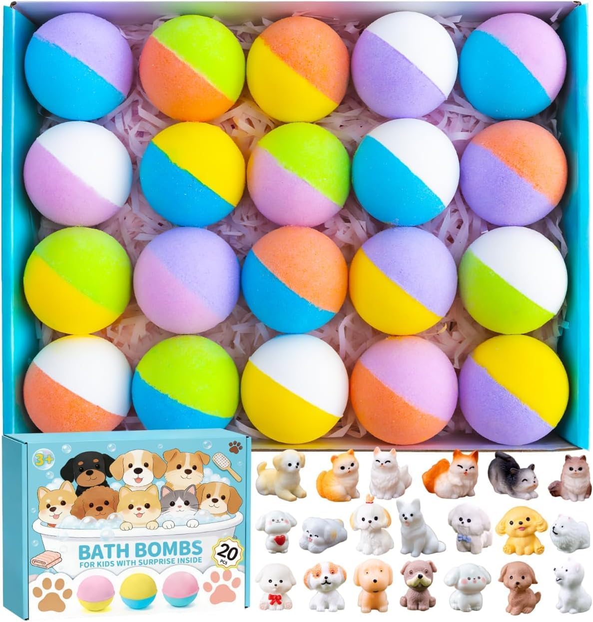 20 Pack Bath Bombs for Kids with Surprise Inside Bubble Bath Toys Organic Natural Bath Bombs Set Easter Basket Stuffers Birthday Christmas Gift for Kids 3 4 5 6 7 8 Years Old Boys Toddlers Girls