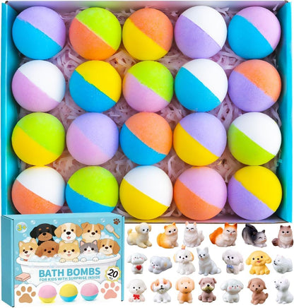 20 Pack Bath Bombs for Kids with Surprise Inside Bubble Bath Toys Organic Natural Bath Bombs Set Easter Basket Stuffers Birthday Christmas Gift for Kids 3 4 5 6 7 8 Years Old Boys Toddlers Girls