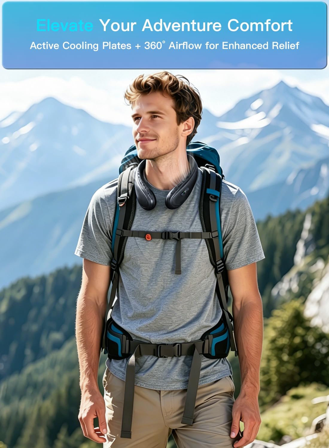 Neck Air Conditioner Portable, Neck Fan with Large Cooling Plate | NTC Control,Upward Downward Back Airflow, 6000mAh Bladeless Wearable Fan for Outdoor, Travel, Office, Golf (Blue)