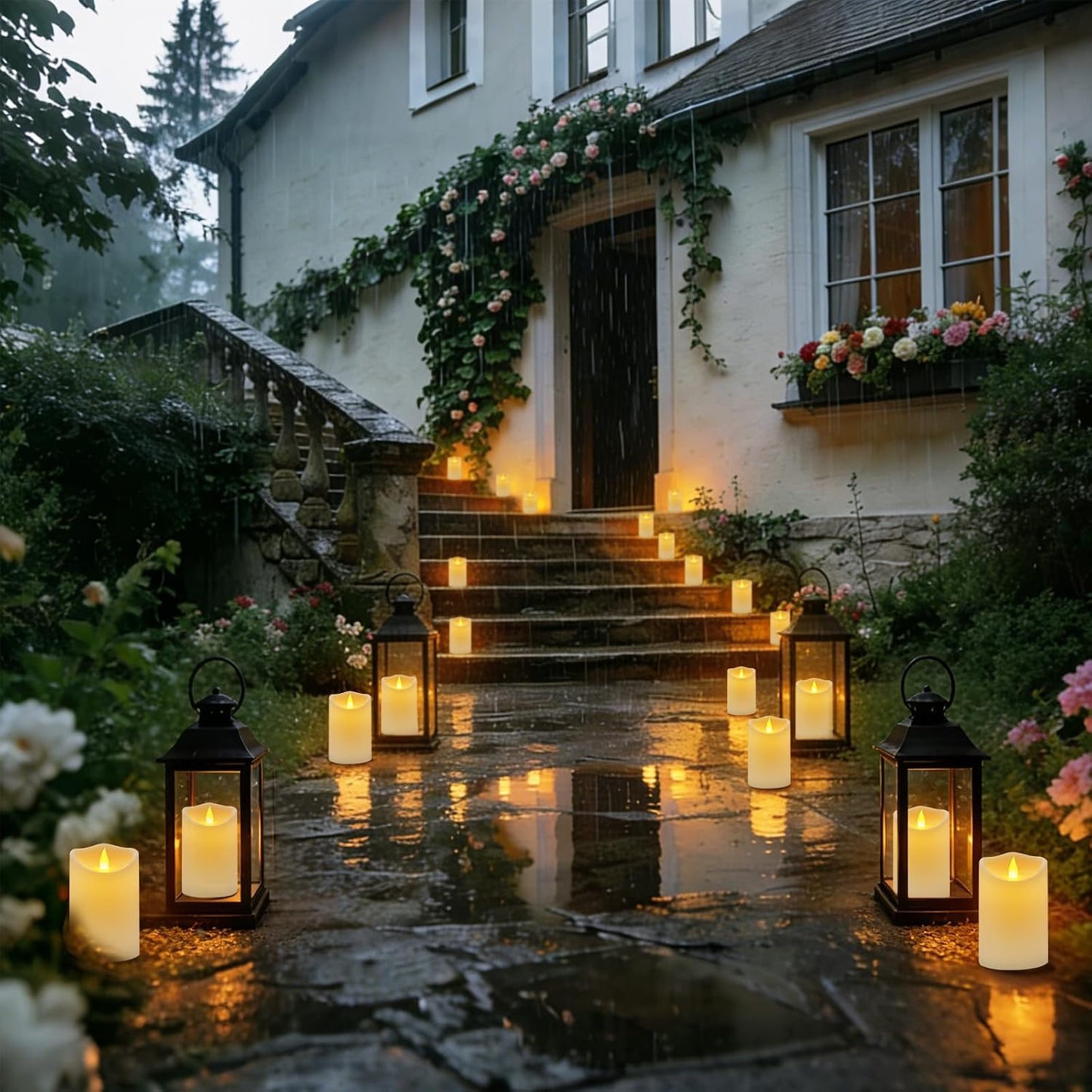 Flameless Candles 4" 5" 6" Outdoor Indoor Pillars Battery Operated Flickering Candles Include 10-Key Remote Timer 400+ Hours by 2 AA Batteries (Ivory Candle - Warm light, 3"D x 4"|5"|6" H - 3 Pack)