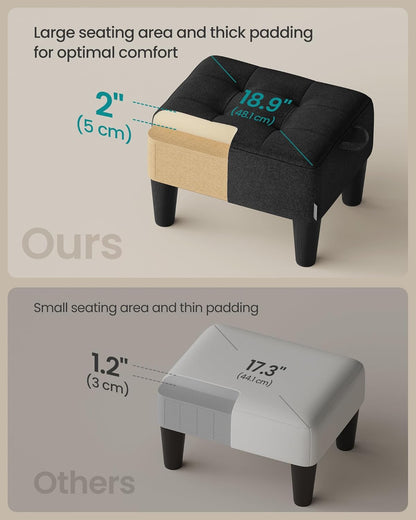 SONGMICS Foot Stool with Legs, Small Footstool Ottoman, Linen-Look Fabric Seat with Thick Cushion, for Living Room, Bedroom, Entryway, 330 lb Weight Capacity, Dark Gray ULOM502G01