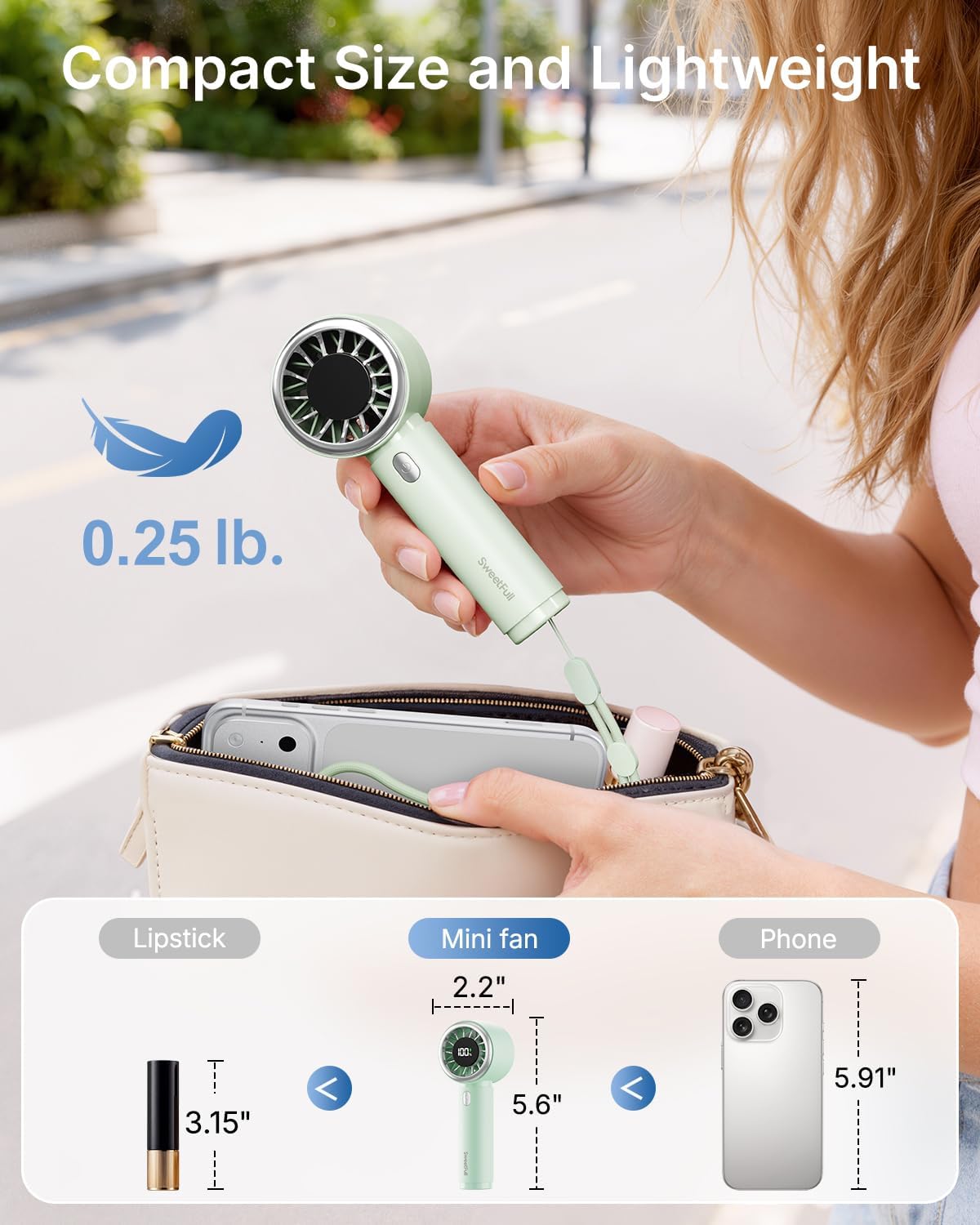 SWEETFULL Portable Handheld Fan, Mini Rechargeable Personal Hand Fan