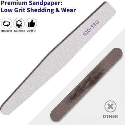 SWEET VIEW 14PCS Nail Files & Buffers for Gel, Acrylic and Natural Nails | Includes 100/180, 180/240 grit Emery Boards & 1000/4000 Buffer Block. For natural, gel or acrylic.