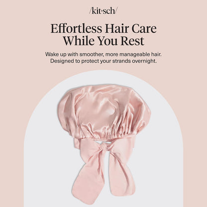 Kitsch XL Satin Bonnet for Sleeping - Softer Than Silk Bonnet For Sleeping Women - Secure Fit, Adjustable, Night Cap For Curly & Textured Hair - Prevents Breakage, Tangles & Thinning - Blush