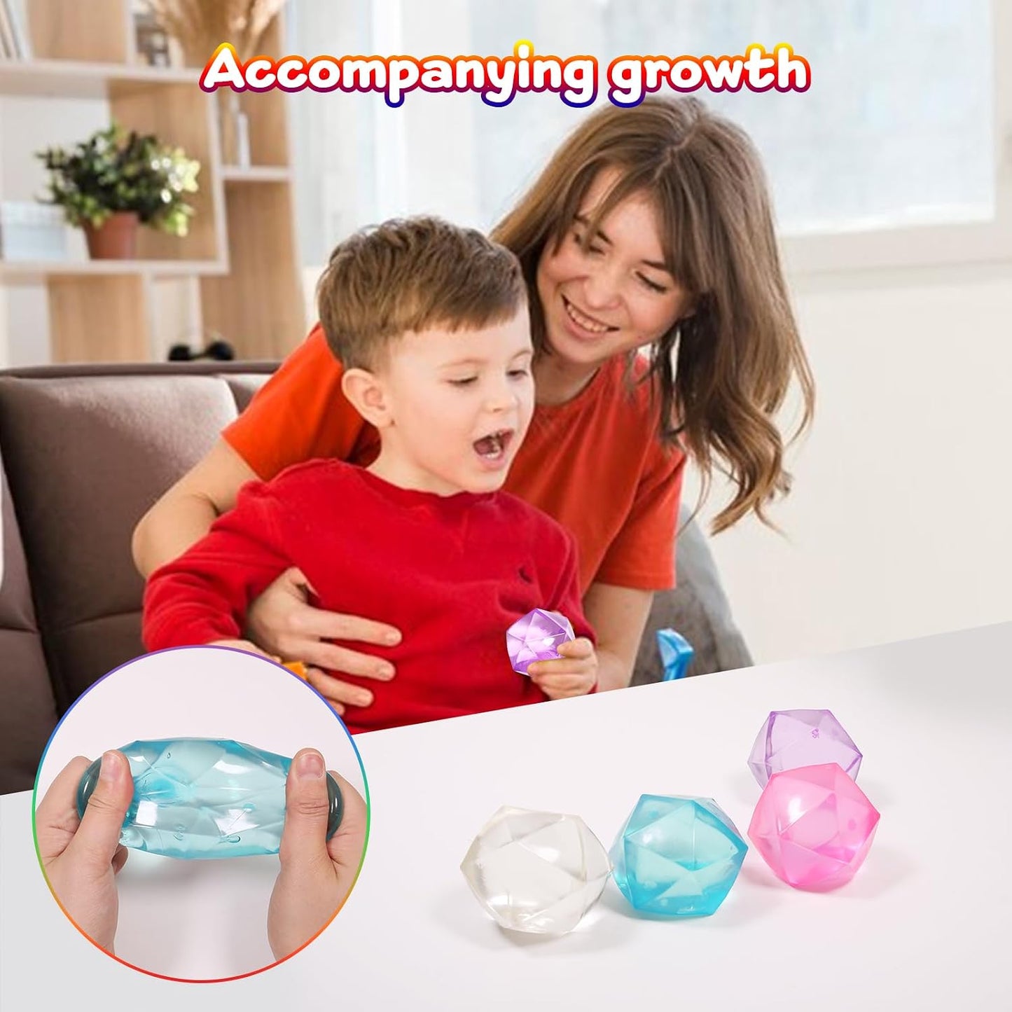 8pcs Mini Small 1.8inch Masonry Ice Squishy Stress Balls-Polyhedron Diamond Sugar Balls Slow Rise-Fidget Toy for Kids Gel Filled Classroom, Calming Toys Anxiety Children Teens (8pcs)