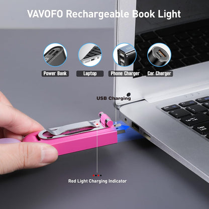 VAVOFO USB Rechargeable Book Light, Blue Light Blocking, Amber Clip-On Bookmark Shaped Reading Light, Eye Care 6 LEDs With 9 Lighting Modes for Bookworms (Grey)