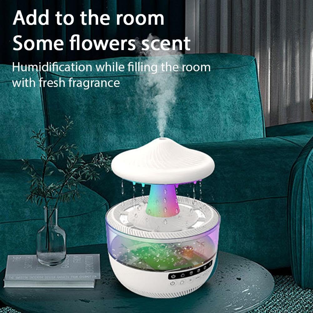 Cloud Rain Humidifier with Bluetooth Speaker for Bedroom with Soothing Rain Sounds,350ml Cool Mist Aromatherapy Diffuser with RGB Night Lights, Timer & White Noise for Sleep & Relaxation (White)