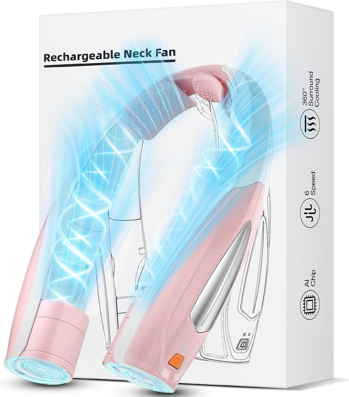 Hionly AI Neck Fan, 6 Speeds Adjustable Portable Personal Fan Rechargeable, Faster Cooling Wearable Fan, Ultra Quiet for Home, Office, Travel, Outdoor