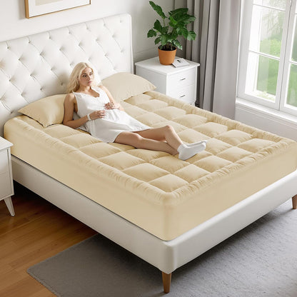 MATBEBY Queen Size Mattress Pad - Cooling Breathable Mattress Topper, Quilted Fitted Mattress Protector, Pillow Top Mattress Cover with 8-21" Deep Pocket, Soft, Machine Washable, White, 60x80 Inches