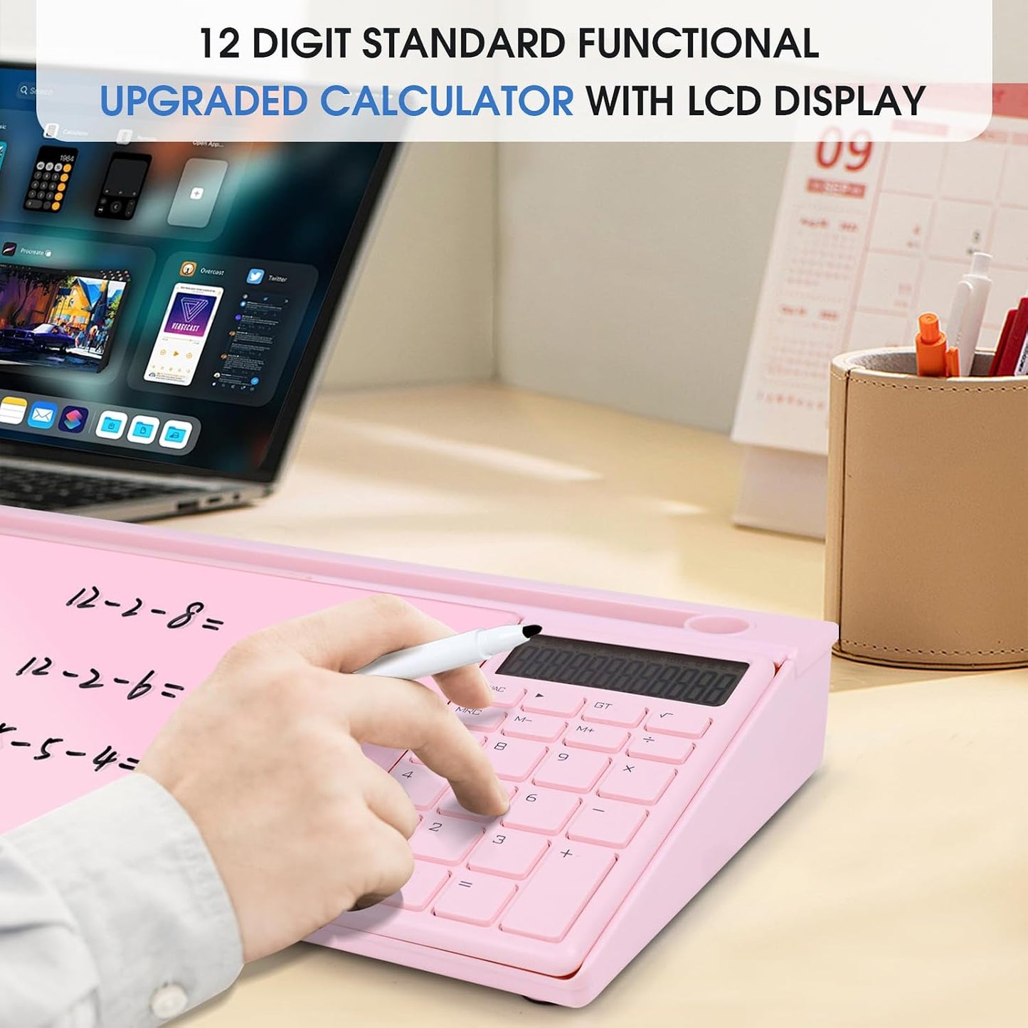 Varhomax Glass Weekly Dry Erase Desk White Board, Desktop to Do List Planner Whiteboard Calendar with Storage Caddy Memo for Home and Office, White