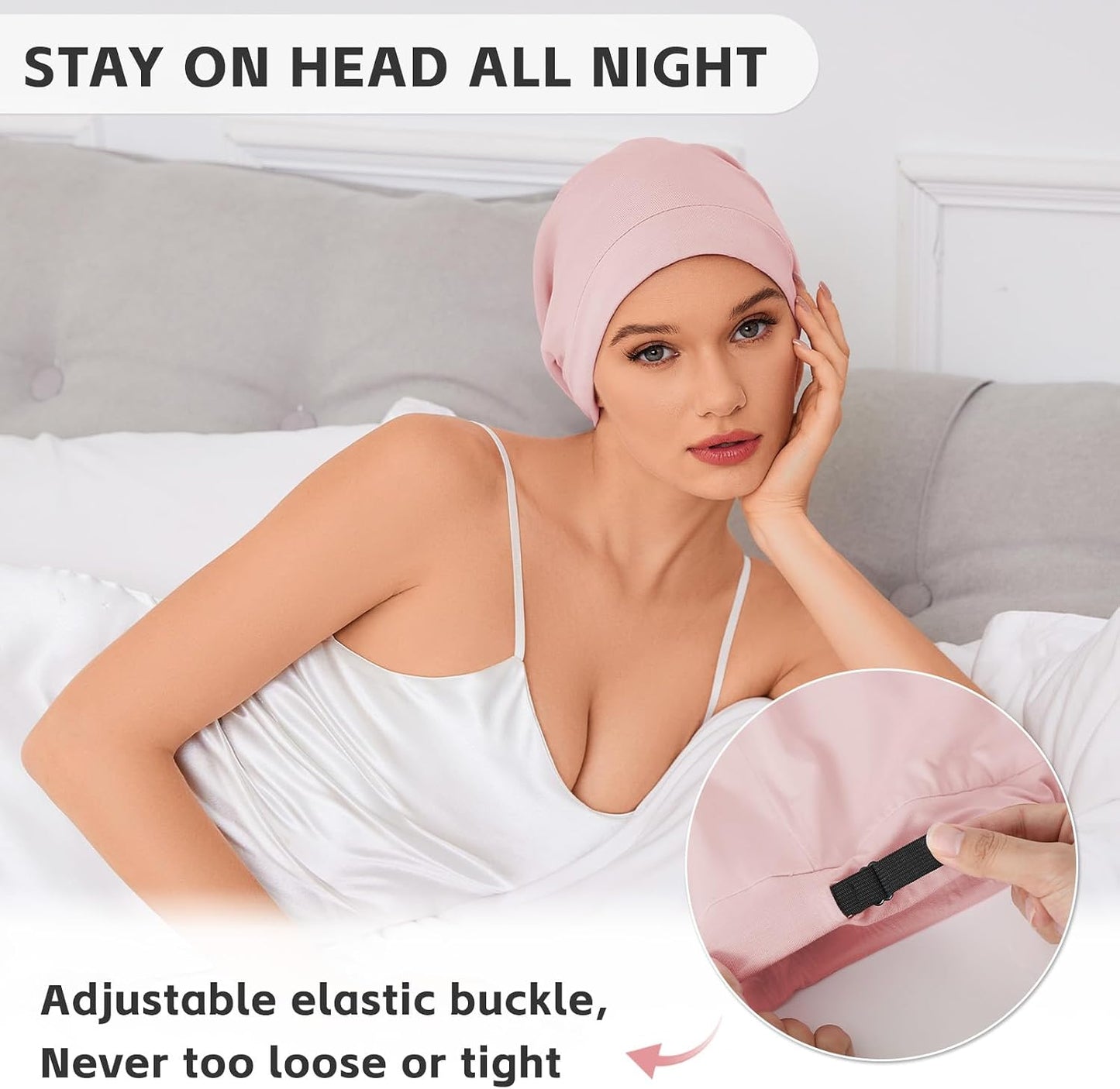ZHENSILK Silk Bonnet for Sleeping Women, Adjustable Silky Satin Lined Sleep Cap, Silk Hair Wrap Slouch Beanie Hat